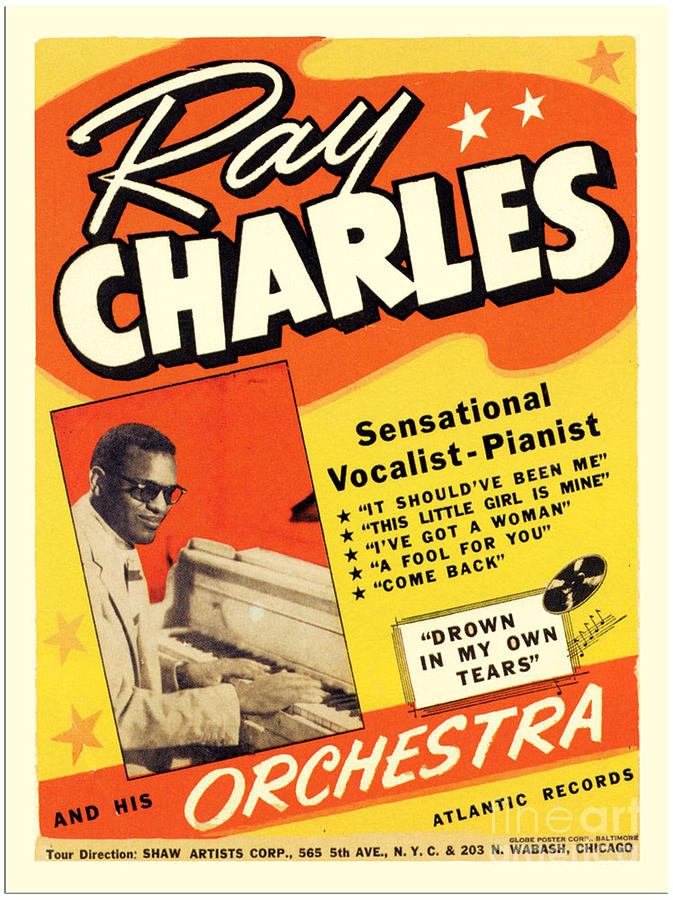 Ray Charles Rock n Roll concert poster 1950s Painting by Vintage Collectables