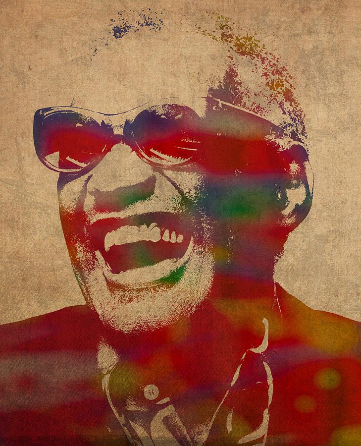 Ray Charles Mixed Media - Ray Charles Watercolor Portrait on Worn Distressed Canvas by Design Turnpike