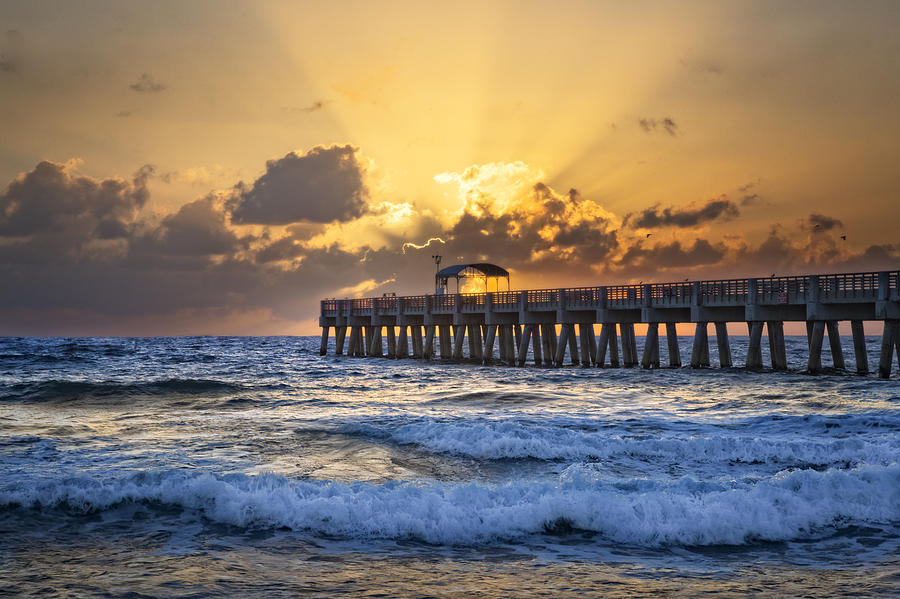 Juno Photograph - Rays over the Pier by Debra and Dave Vanderlaan