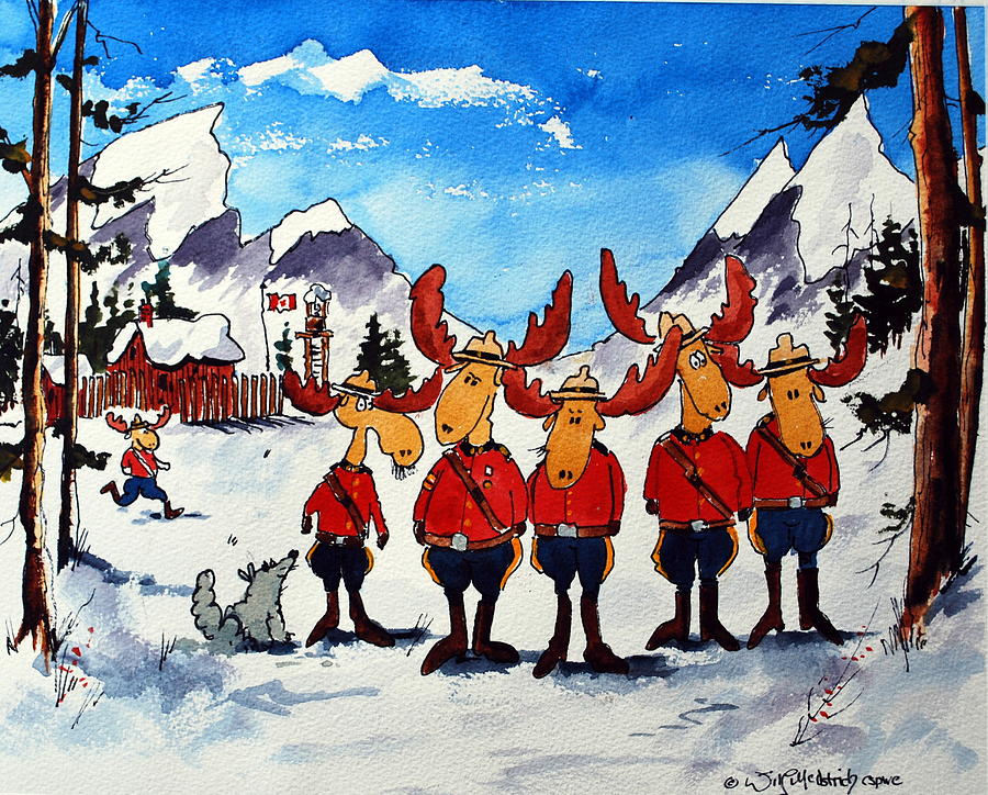RCMP  detachment at Fort MacMoose  Painting by Wilfred McOstrich