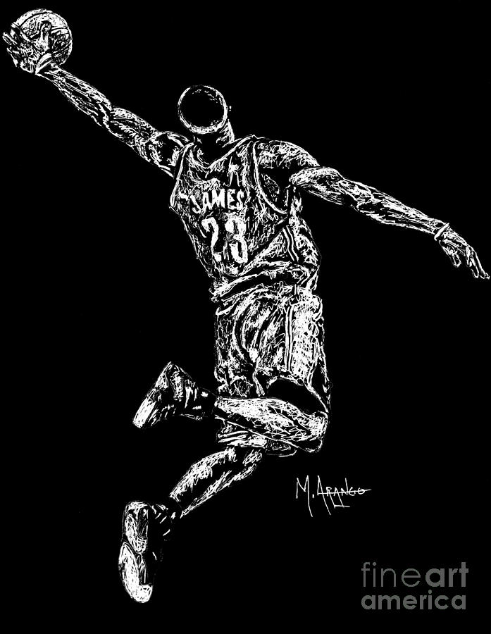 Lebron James Drawing - Reaching for Greatness #23 by Maria Arango