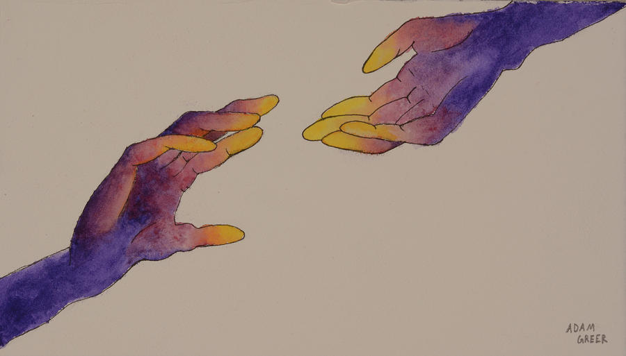 hands reaching painting