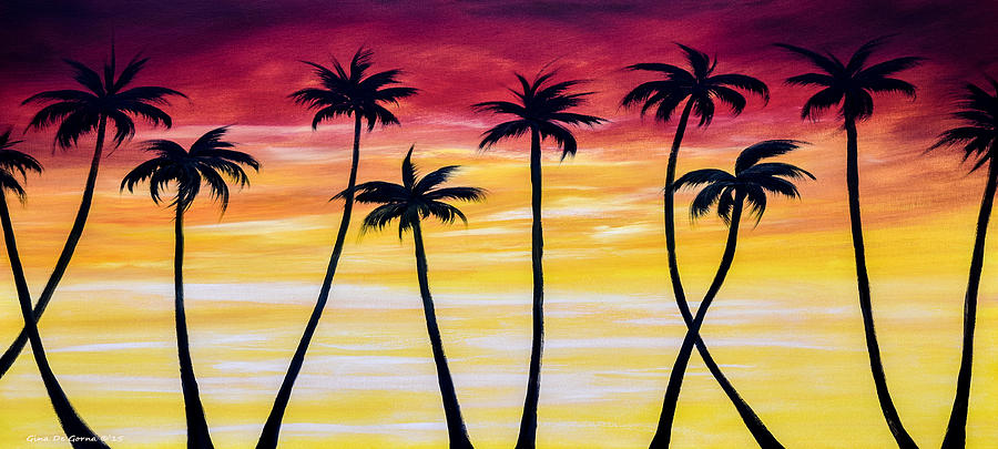 Reaching - Panoramiic Sunset Painting by Gina De Gorna