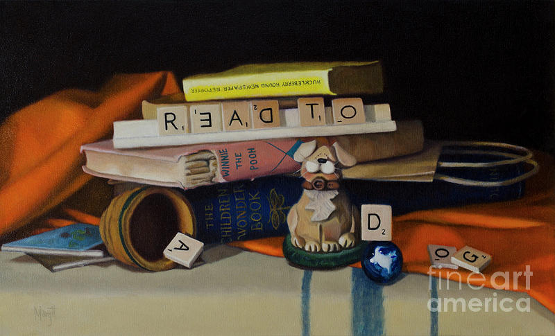 Book Painting - Read To A Dog by Margit Sampogna