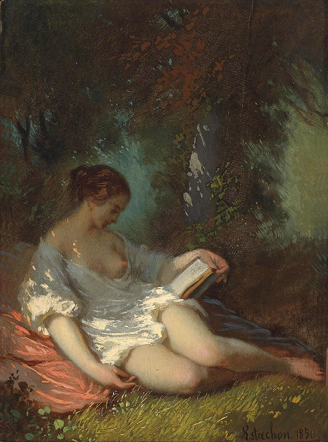 Reader in a park Painting by Louis Antoine Estachon