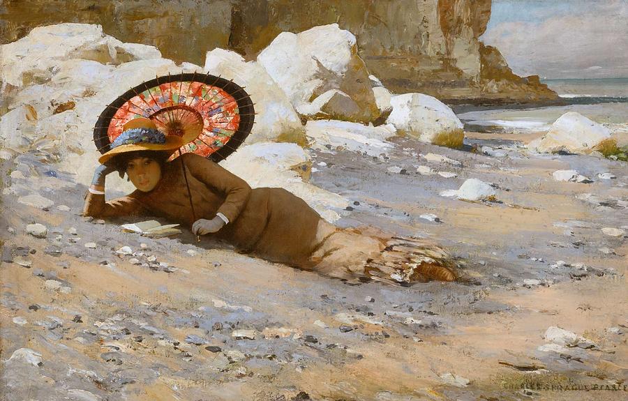 Portrait Painting - Reading By The Shore by Charles Sprague Pearce by Charles Sprague Pearce