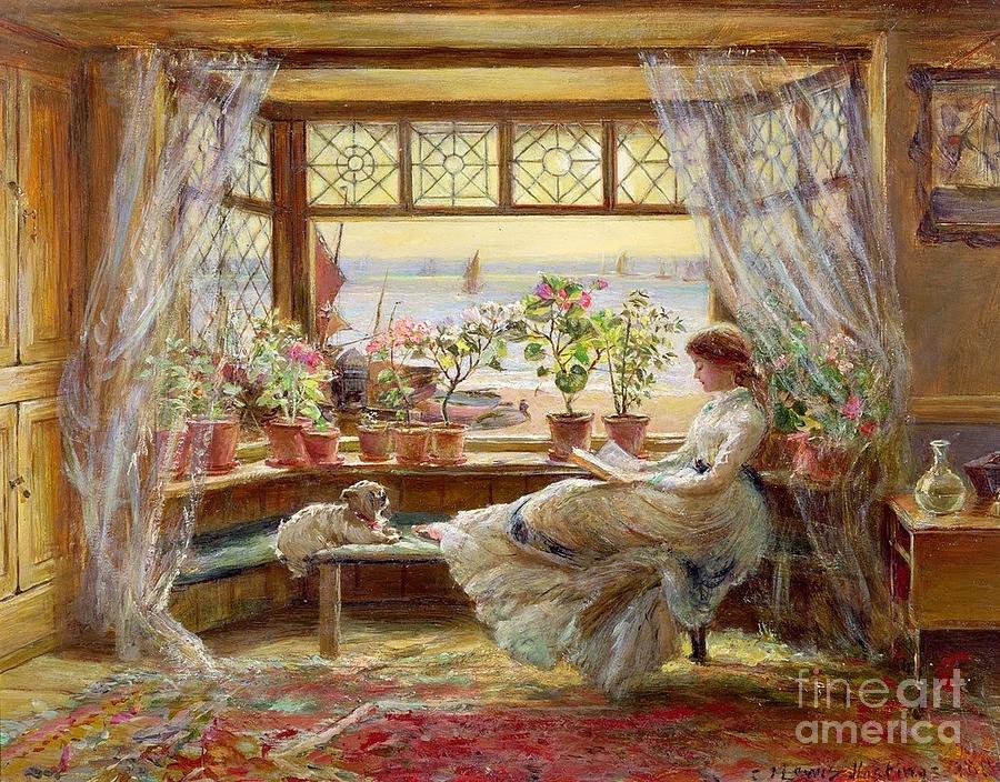 Reading by the Window Painting by MotionAge Designs