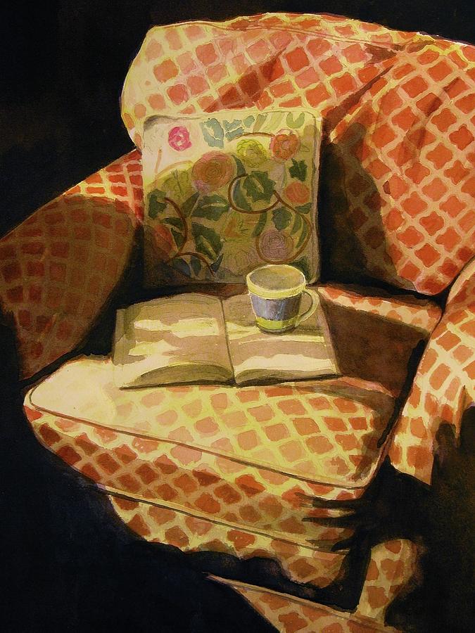 Reading Chair with book and cup of coffee Painting by Walt Maes