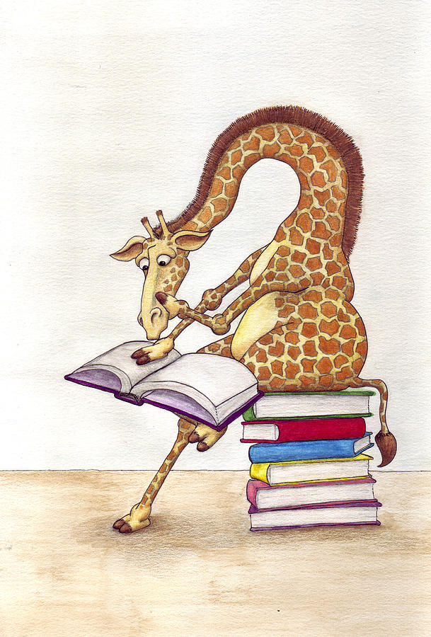 Reading Giraffe Mixed Media by Julia Collard