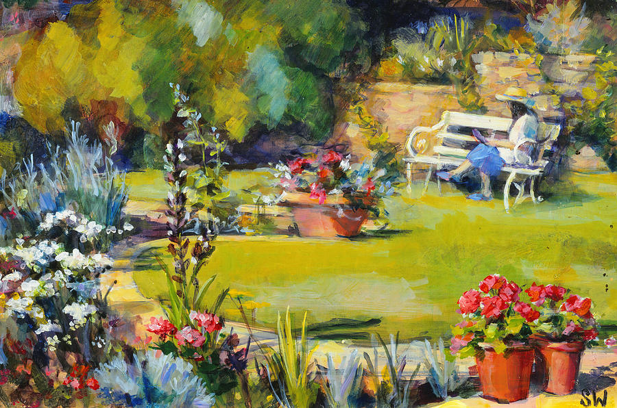 Reading in the garden Painting by Sue Wales - Fine Art America