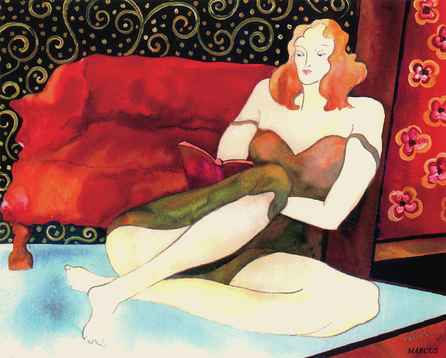 Woman Painting - Reading by Leslie Marcus Woman Painting - Reading by Leslie Marcus