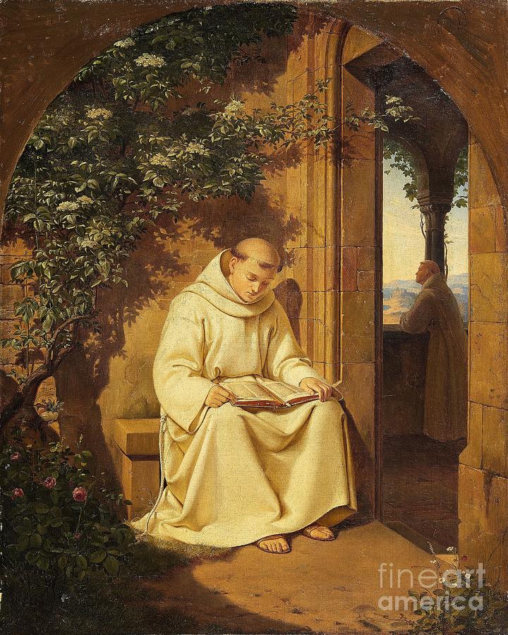 Reading Monk Painting by Celestial Images