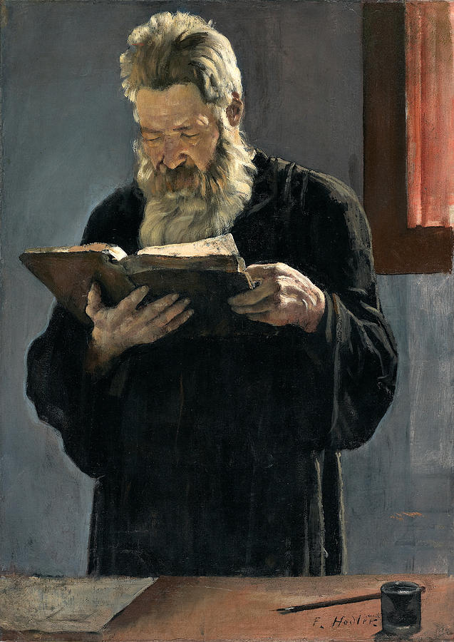 Reading Priest Painting by Ferdinand Hodler