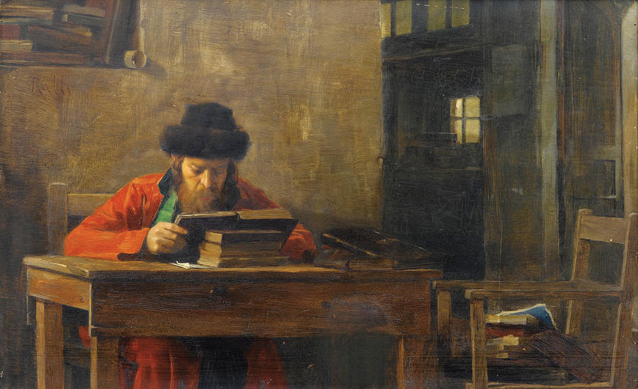 Reading Rabbi Painting by Theodoros Rallis