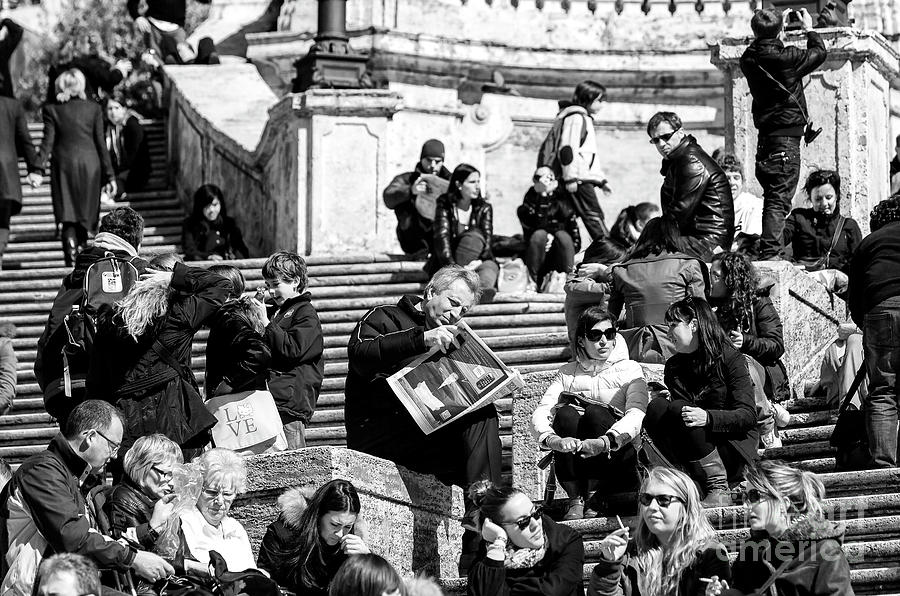 Reading the Paper on the Spanish Steps Rome Photograph by John Rizzuto