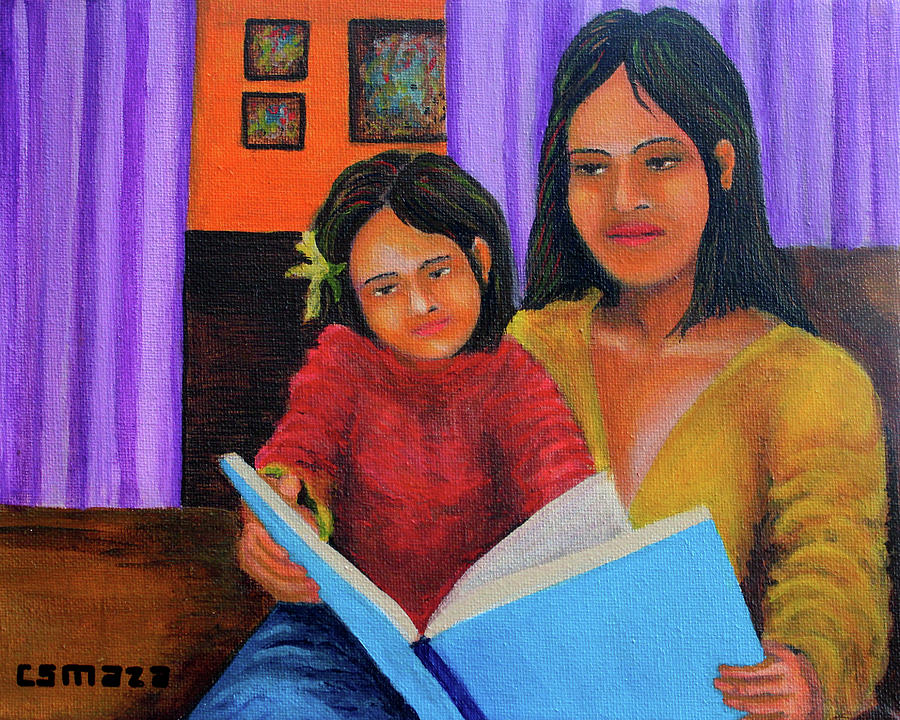 Reading with Mom Painting by Cyril Maza