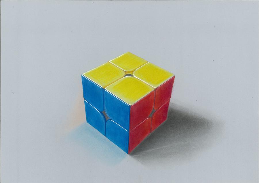 Realistic Painting - Realistic Drawing Of 2x2 Rubiks Cube by Sushant S Rane