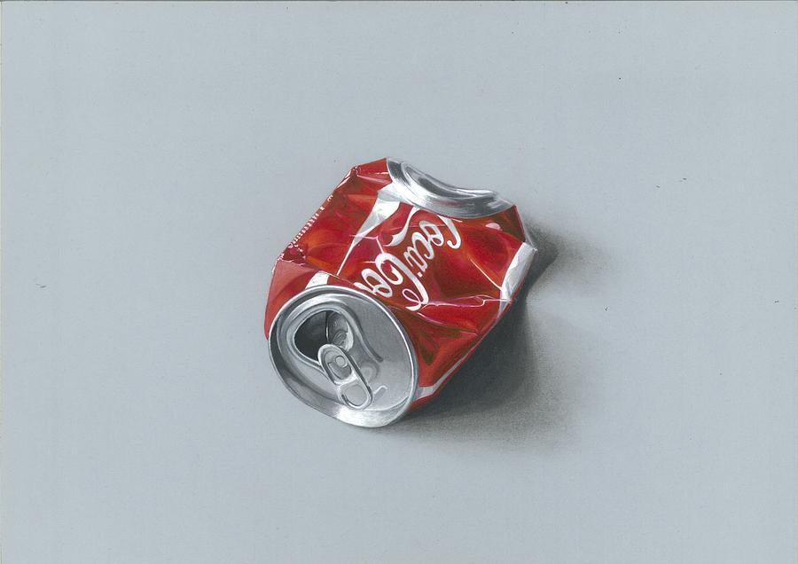 Realistic Drawing Of Crushed Coca Cola Can Painting by Sushant S Rane