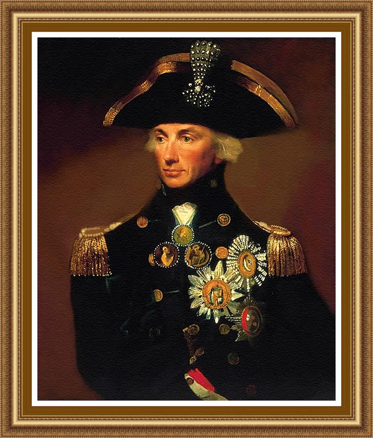 Portrait Painting - Rear- Admiral Lord Horatio Nelson - 1758-1805 After L F Abbott. P B With Decorative Printed Frame. by Gert J Rheeders