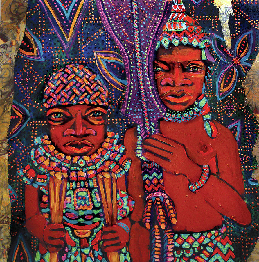 reCalling the Spirit Attendants with Paddles Mixed Media by Cora Marshall