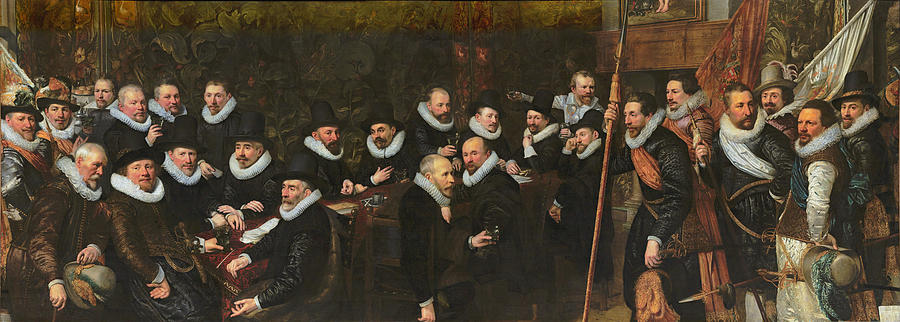 Reception of the Civic Guard at the Saint Sebastian range by the Municipality of The Hague Painting by Jan Anthonisz van Ravesteyn