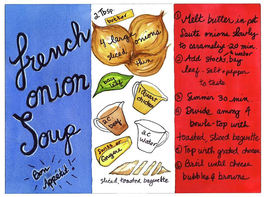 Recipe French Onion Soup Painting by Diane Fujimoto