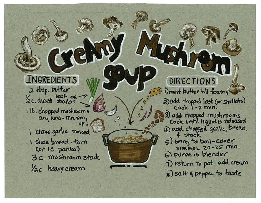 Recipe Mushroom Soup Painting by Diane Fujimoto
