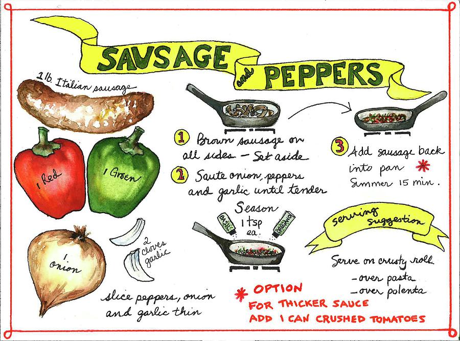 Recipe Sausage and Peppers Painting by Diane Fujimoto