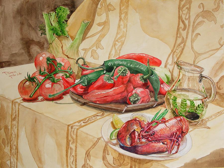 Tomato Painting - Recipe with baby-lobster and peperoni by Ciocan Tudor-cosmin