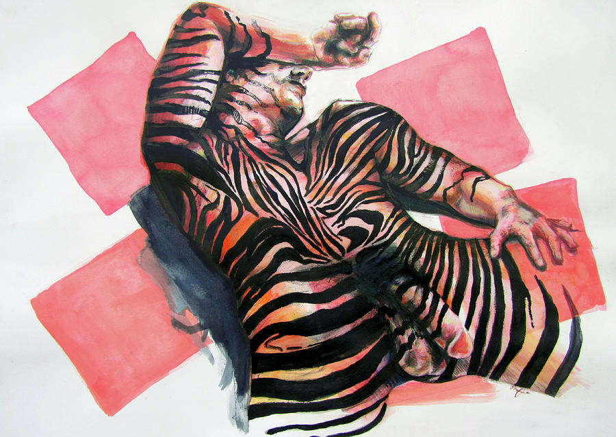 Reclined Striped and Symbolic  Painting by Rene Capone