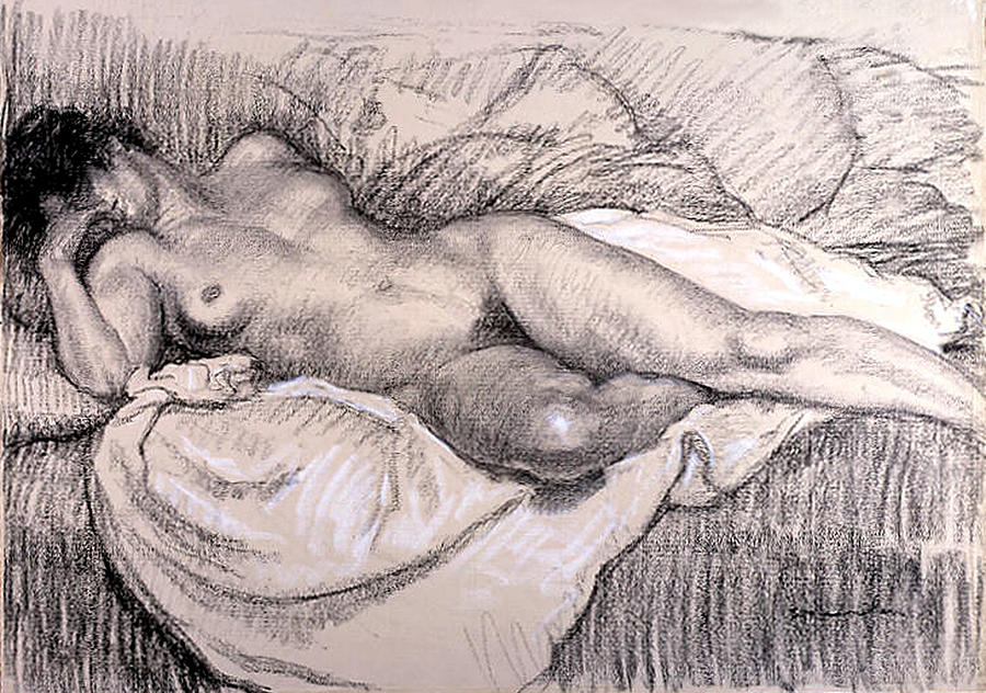 Reclining Female Nude Painting By Adela