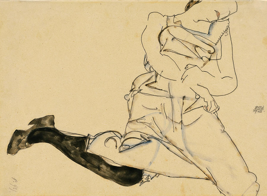 Egon Schiele Drawing - Reclining Girl with Black Stocking by Egon Schiele