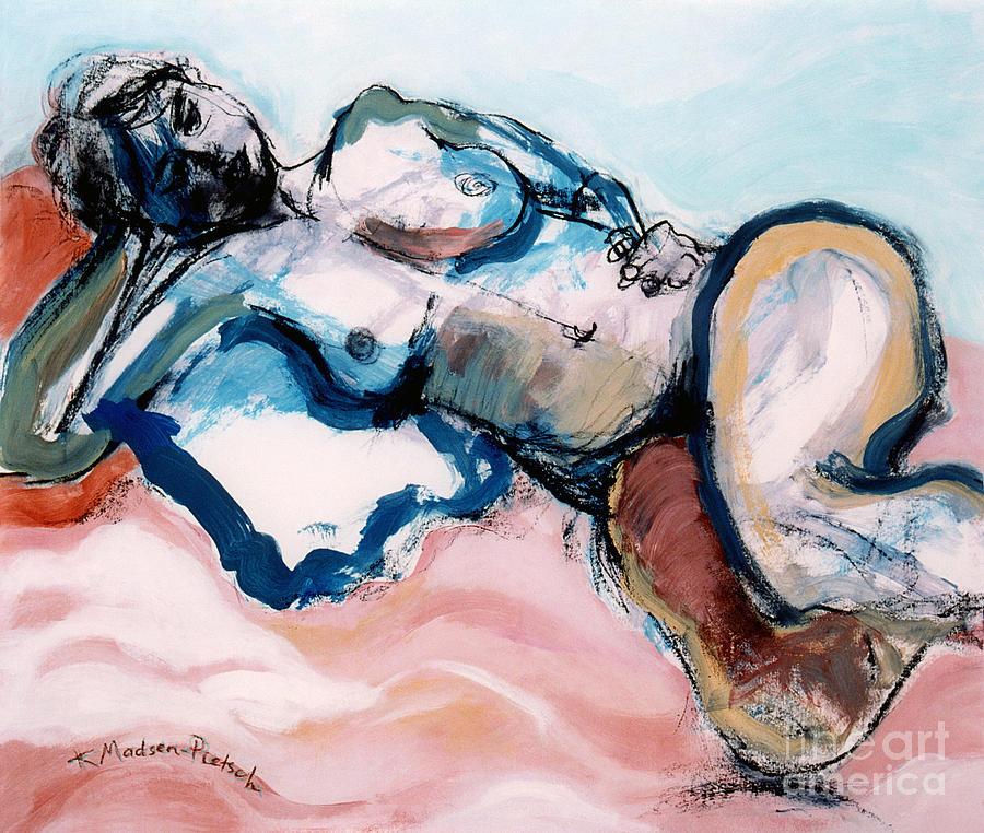 Nude Painting - Reclining Multi-Coloured Gestural Nude by Kerryn Madsen-Pietsch