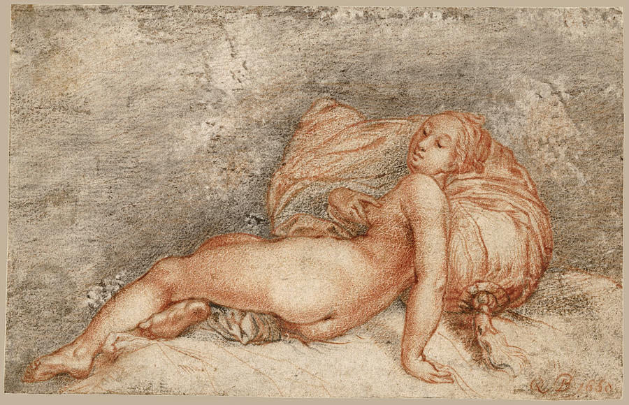 Reclining Nude, after Matham Drawing by Attributed to Quiringh Gerritsz van Brekelenkam