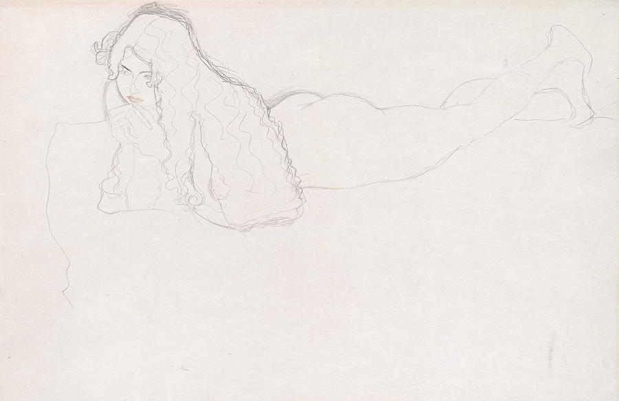 Reclining Nude With Long Hair Drawing by Gustav Klimt