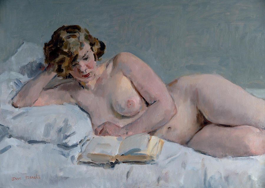 Reclining Reading Nude Painting by Isaac Israels Reclining Reading Nude Painting by Isaac Israels