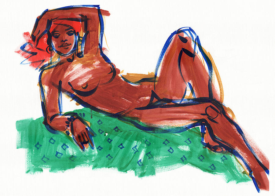 Reclining Woman with Red Head Scarf Painting by Judith Kunzle