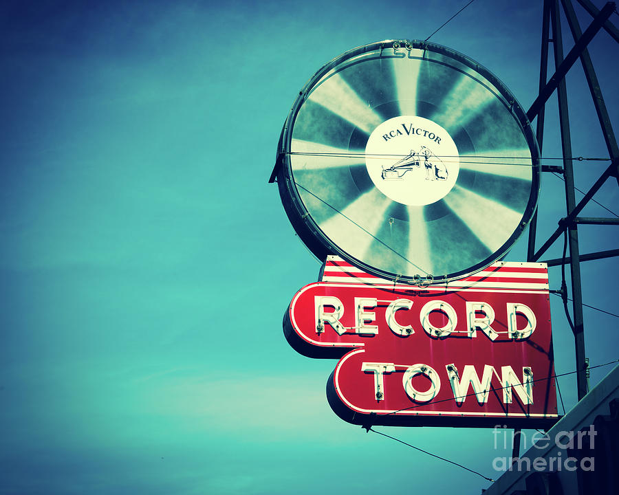 Record Town Neon Blues Photograph by Sonja Quintero
