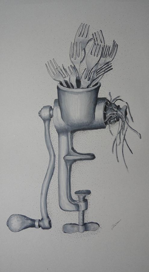 Recycling Forks Drawing by Susan Anderson