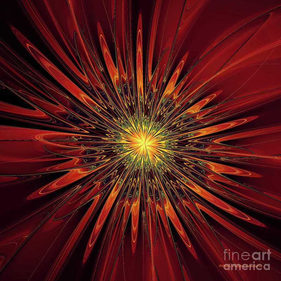 Red Abstract Flower Digital Art by Deborah Benoit