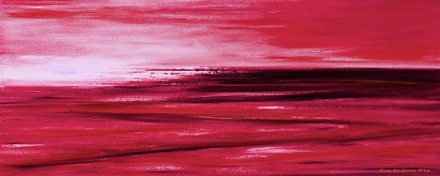 Red Abstract Panoramic Sunset Painting by Gina De Gorna