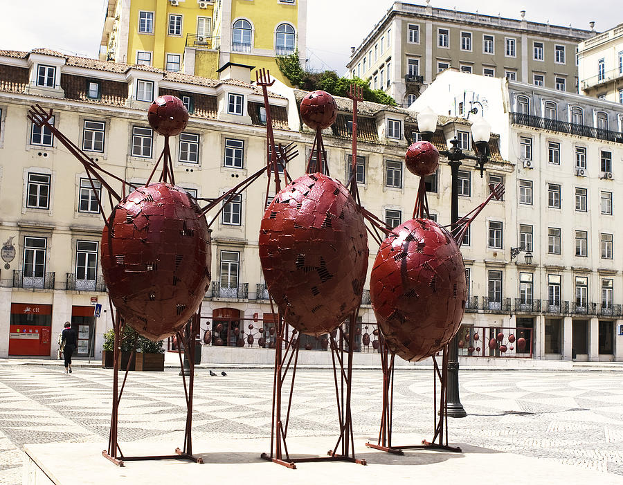 Red Aliens In Town Hall Square Square Photograph by Lorraine Devon Wilke