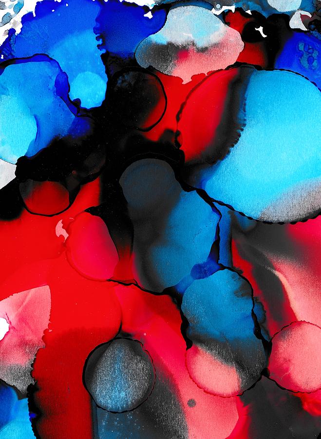 Abstract Painting - Red and Blue Balloons by Louise Adams