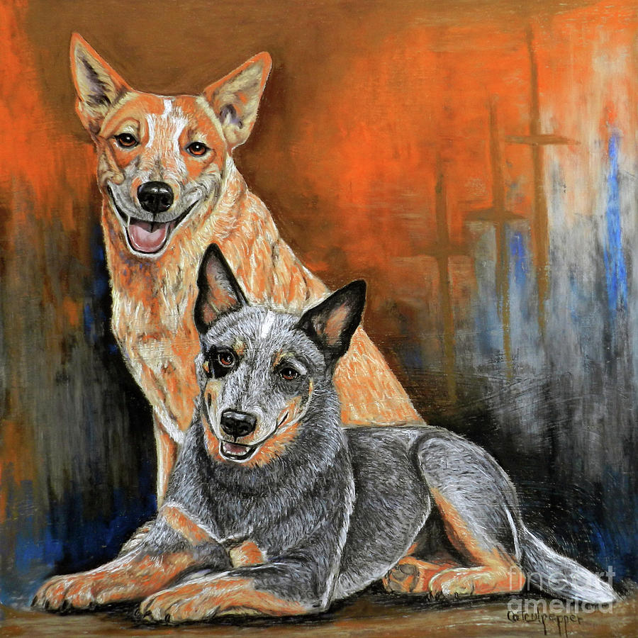 Red And Blue Heelers Pastel