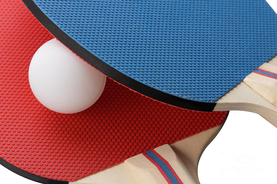 Ball Photograph - Red and Blue Ping Pong Paddles - Closeup by Jason Kolenda