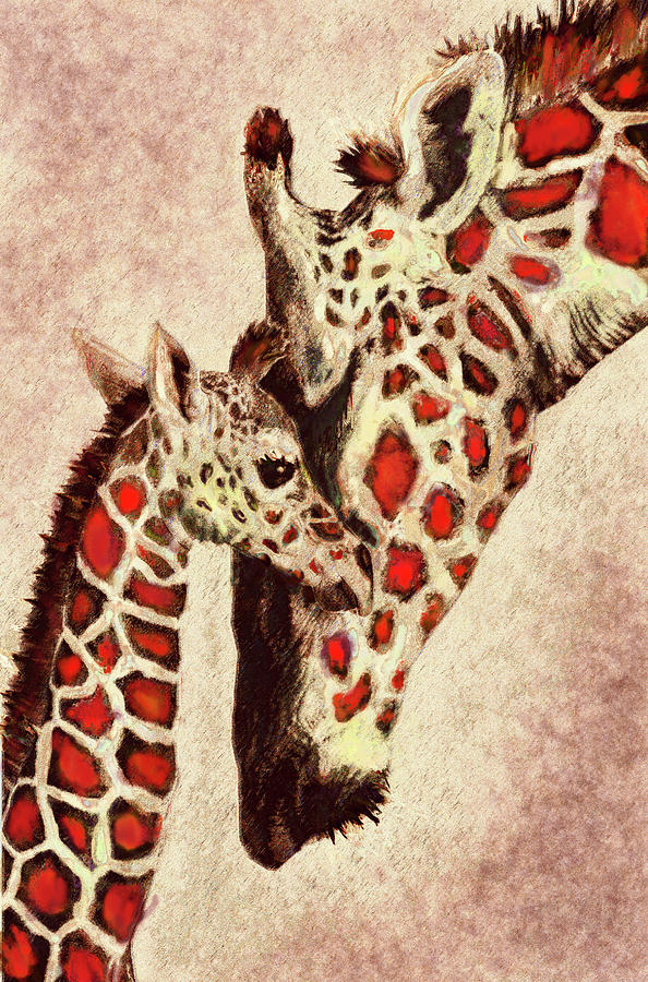 Red And Brown Giraffes Digital Art by Jane Schnetlage