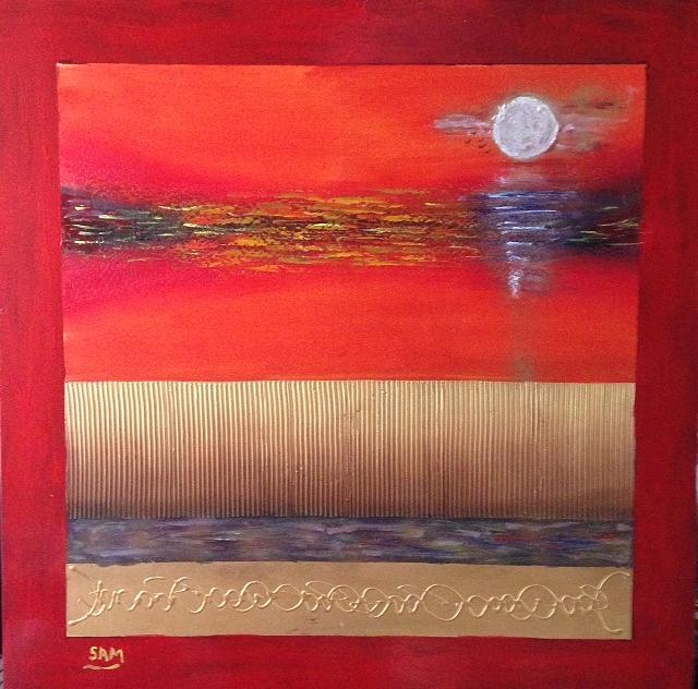 Red and Gold abstract  Painting by Sam Shaker