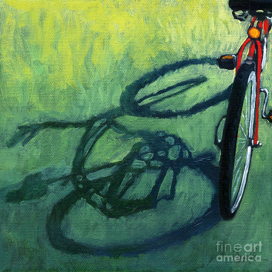 Red and Green - bike art Painting by Linda Apple