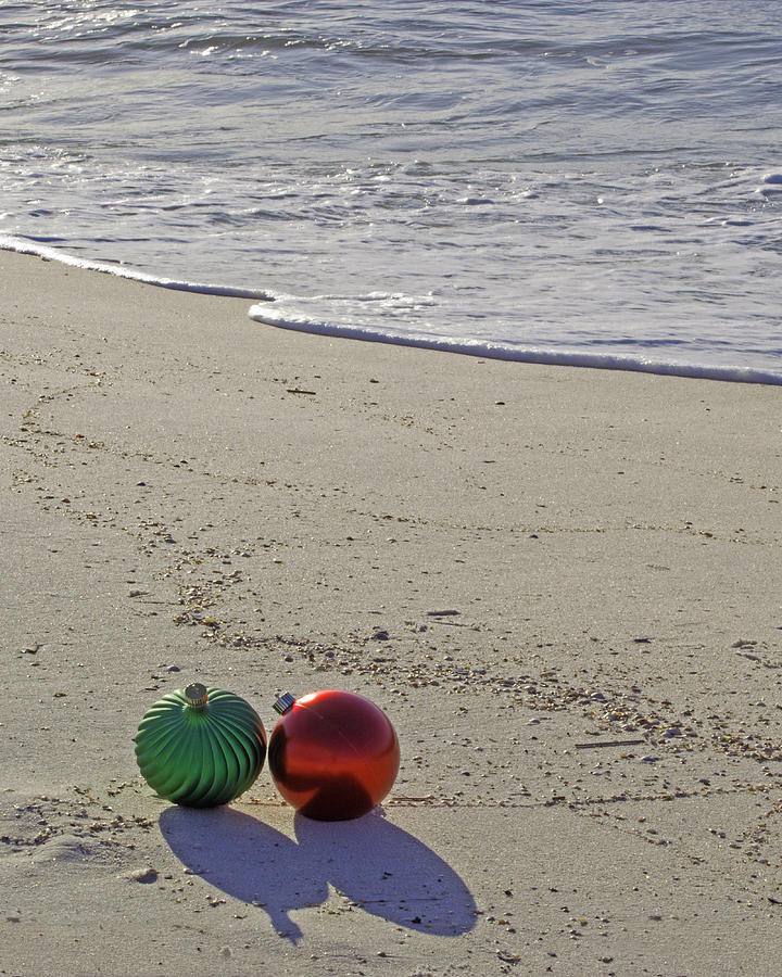Red and Green bulbs in the Surf Verticle Photograph by Michael Thomas