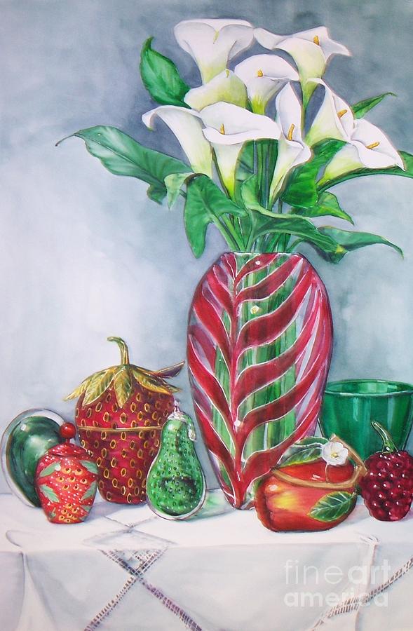 Red and Green Composition Painting by Jane Loveall